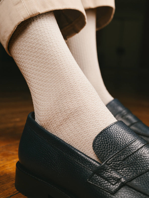 Pétrone chaussettes nid d'abeille fil d'Ecosse ivoire homme#couleur_beige