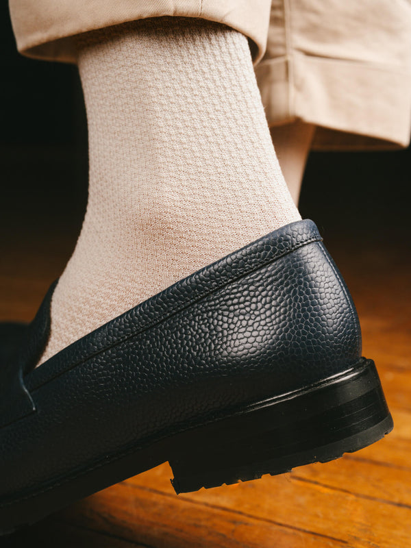 Pétrone chaussettes nid d'abeille fil d'Ecosse ivoire homme#couleur_beige