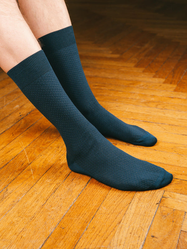 Pétrone chaussettes nid d'abeille fil d'Ecosse bleu acier homme#couleur_bleu-acier