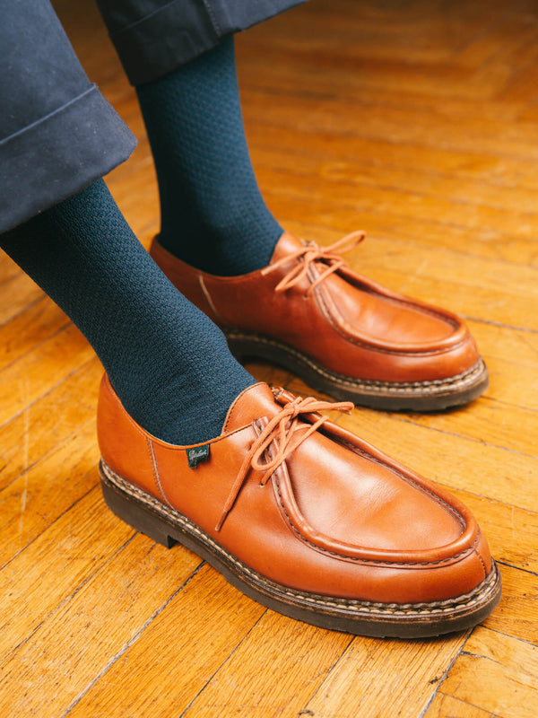 Pétrone chaussettes nid d'abeille fil d'Ecosse bleu acier homme#couleur_bleu-acier