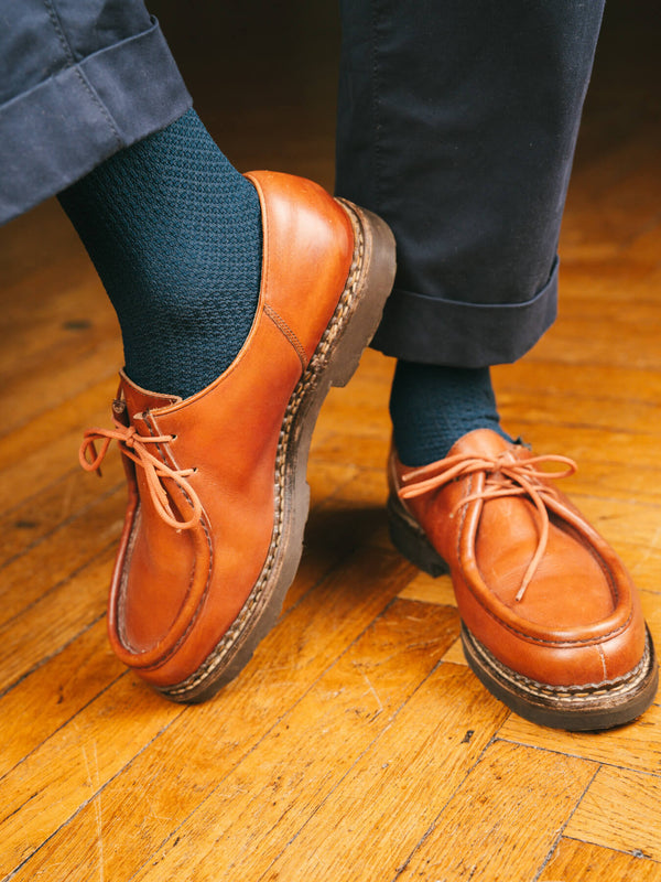 Pétrone chaussettes nid d'abeille fil d'Ecosse bleu acier homme#couleur_bleu-acier