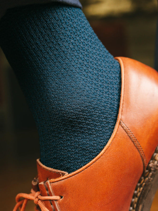 Pétrone chaussettes nid d'abeille fil d'Ecosse bleu acier homme#couleur_bleu-acier