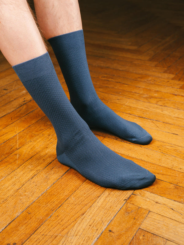 Pétrone chaussettes nid d'abeille fil d'Ecosse bleu céruléen homme#couleur_bleu-céruléen