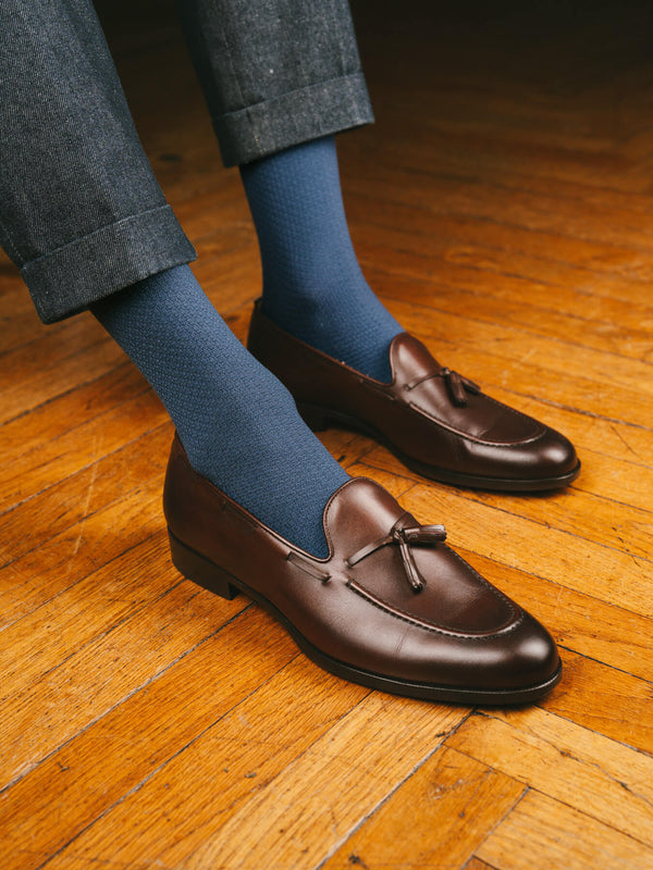 Pétrone chaussettes nid d'abeille fil d'Ecosse bleu céruléen homme#couleur_bleu-céruléen