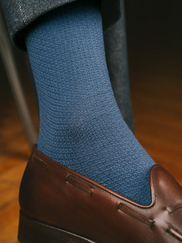 Pétrone chaussettes nid d'abeille fil d'Ecosse bleu céruléen homme#couleur_bleu-céruléen