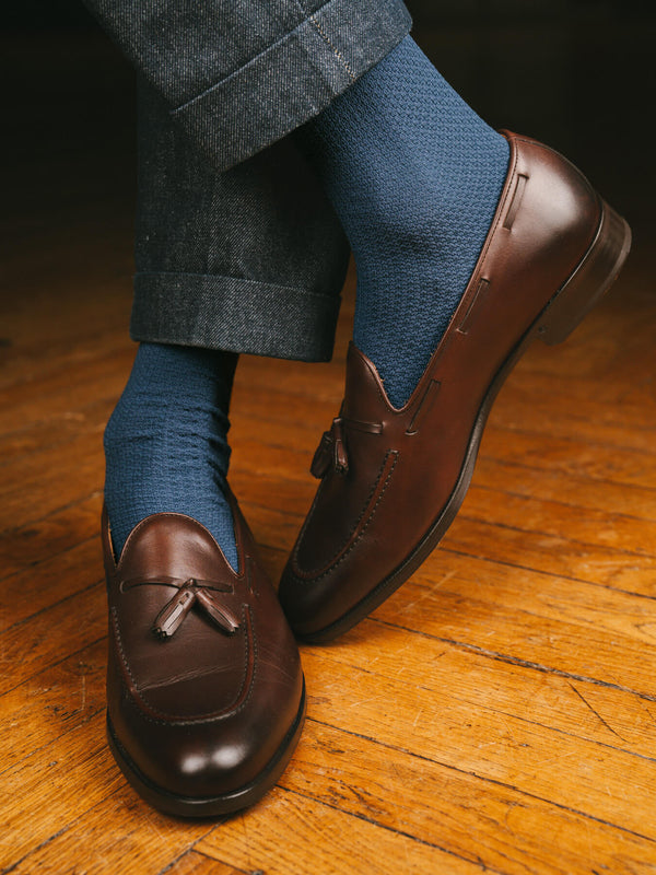 Pétrone chaussettes nid d'abeille fil d'Ecosse bleu céruléen homme#couleur_bleu-céruléen