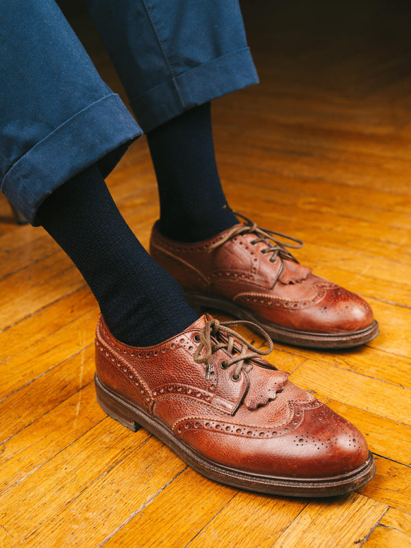 Pétrone chaussettes nid d'abeille fil d'Ecosse bleu marine homme#couleur_bleu-marine