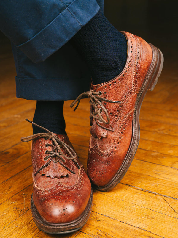 Pétrone chaussettes nid d'abeille fil d'Ecosse bleu marine homme#couleur_bleu-marine