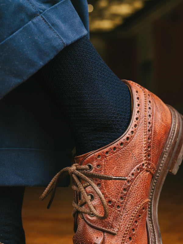 Pétrone chaussettes nid d'abeille fil d'Ecosse bleu marine homme#couleur_bleu-marine