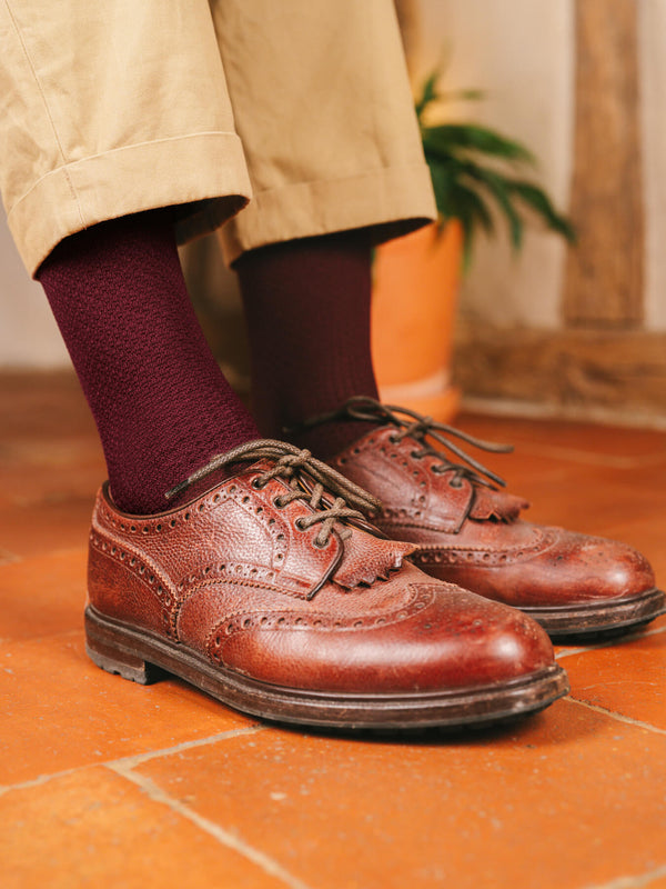 Pétrone chaussettes nid d'abeille fil d'Ecosse bordeaux homme#couleur_bordeaux-foncé