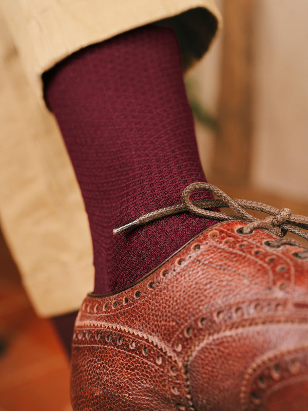 Pétrone chaussettes nid d'abeille fil d'Ecosse bordeaux homme#couleur_bordeaux-foncé