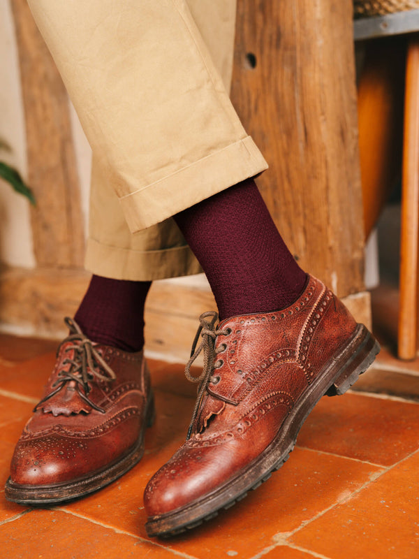 Pétrone chaussettes nid d'abeille fil d'Ecosse bordeaux homme#couleur_bordeaux-foncé