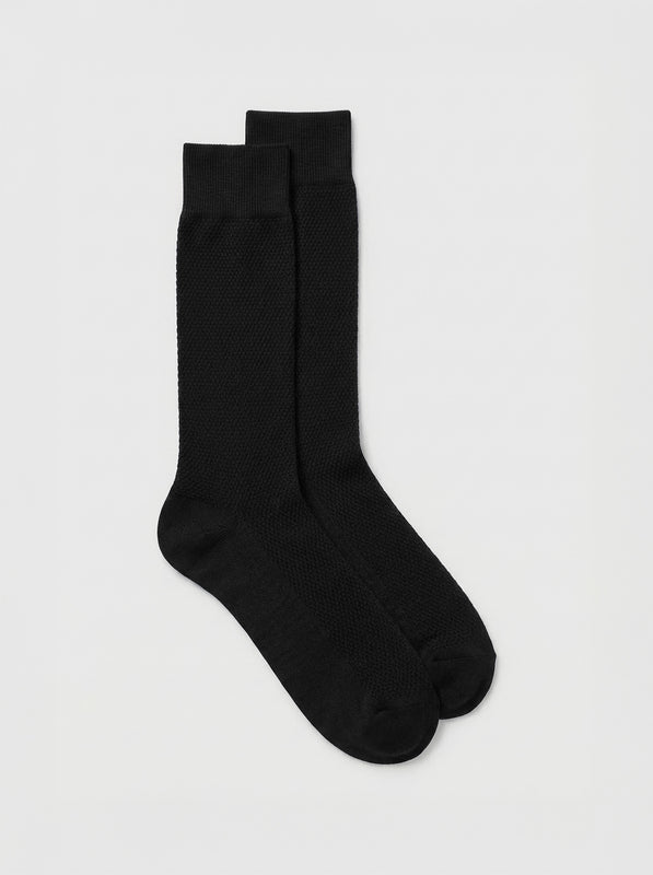 Pétrone chaussettes nid d'abeille fil d'Ecosse noir homme#couleur_noir