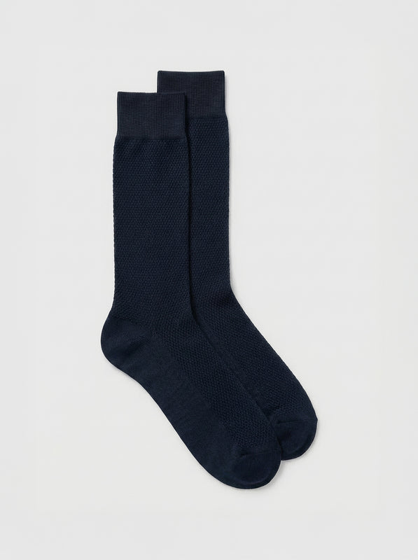 Pétrone chaussettes nid d'abeille fil d'Ecosse bleu marine homme#couleur_bleu-marine