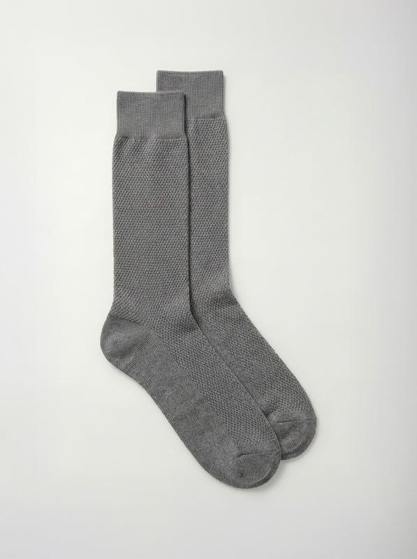 Pétrone chaussettes nid d'abeille fil d'Ecosse gris homme#couleur_gris-moyen-chiné