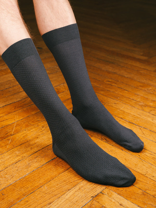 Pétrone chaussettes nid d'abeille fil d'Ecosse gris homme#couleur_gris