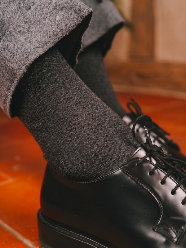 Pétrone chaussettes nid d'abeille fil d'Ecosse gris homme#couleur_gris-anthracite-chiné