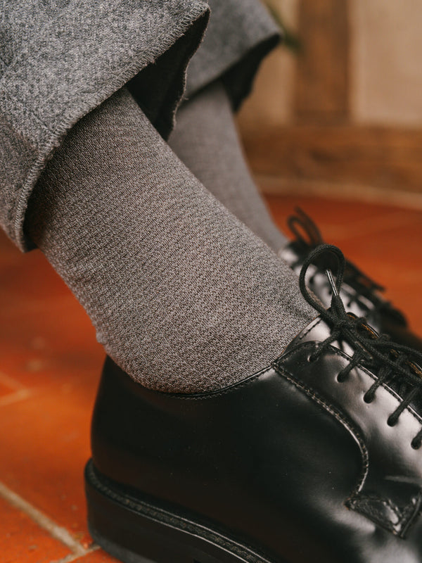Pétrone chaussettes nid d'abeille fil d'Ecosse gris homme#couleur_gris-moyen-chiné