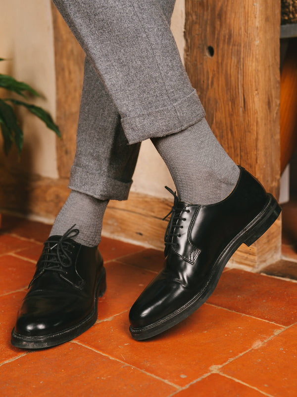 Pétrone chaussettes nid d'abeille fil d'Ecosse gris homme#couleur_gris-moyen-chiné