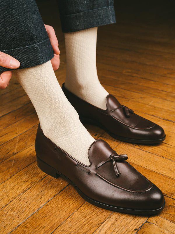 Pétrone chaussettes nid d'abeille fil d'Ecosse ivoire homme#couleur_ivoire