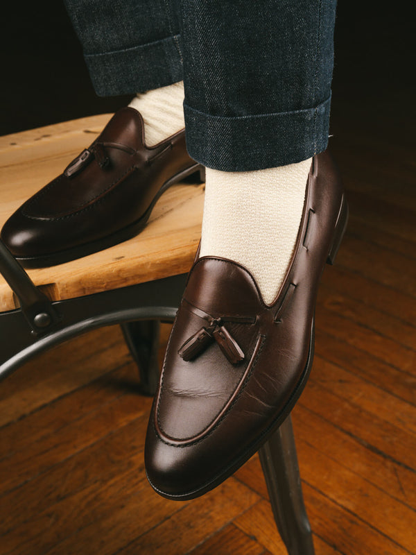 Pétrone chaussettes nid d'abeille fil d'Ecosse ivoire homme#couleur_ivoire