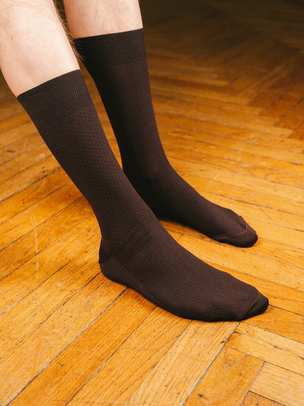 Pétrone chaussettes nid d'abeille fil d'Ecosse marron foncé homme#couleur_marron-foncé