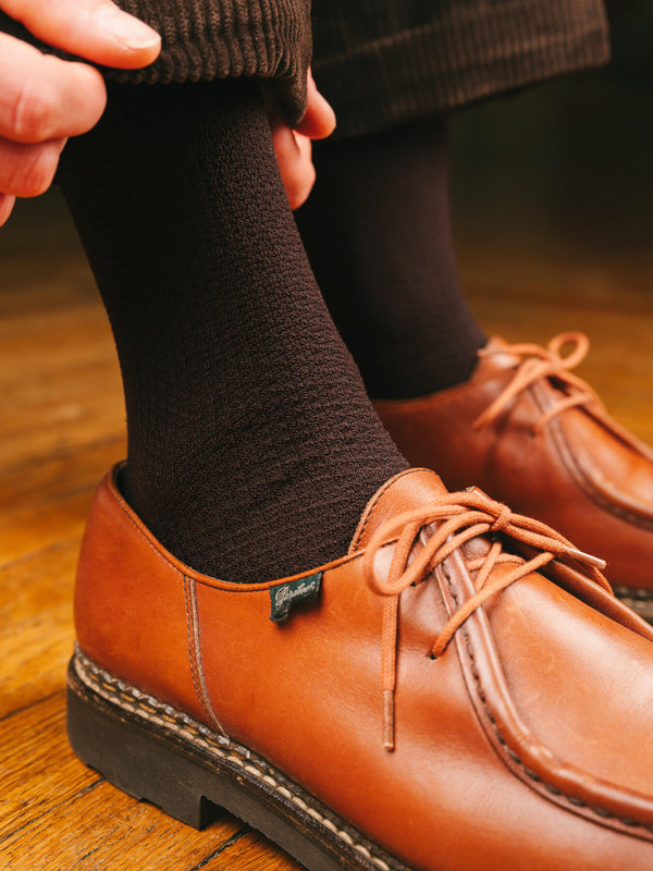 Pétrone chaussettes nid d'abeille fil d'Ecosse marron foncé homme#couleur_marron-foncé