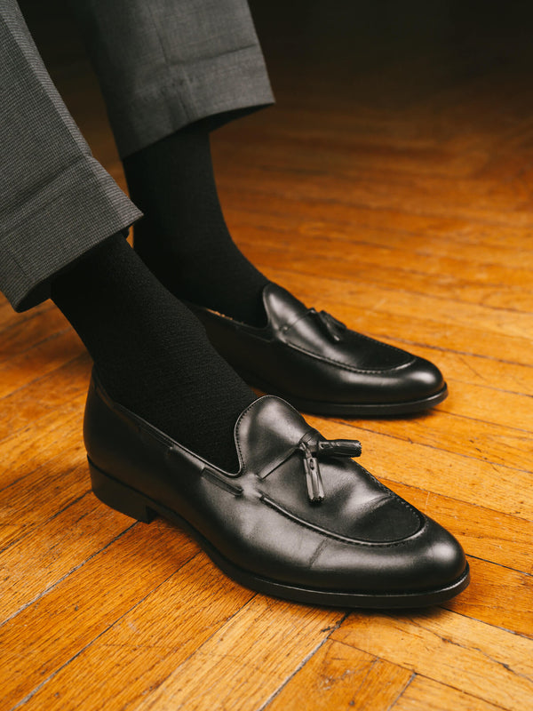 Pétrone chaussettes nid d'abeille fil d'Ecosse noir homme#couleur_noir