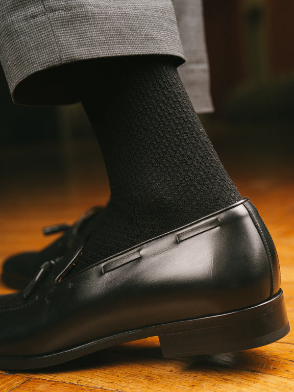 Pétrone chaussettes nid d'abeille fil d'Ecosse noir homme#couleur_noir