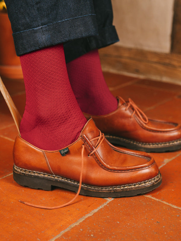 Pétrone chaussettes nid d'abeille fil d'Ecosse rouge homme#couleur_rouge
