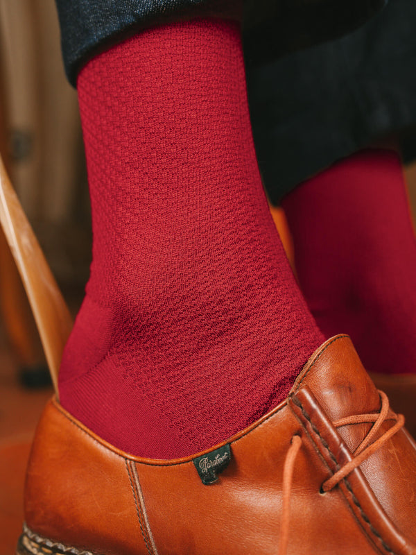 Pétrone chaussettes nid d'abeille fil d'Ecosse rouge homme#couleur_rouge