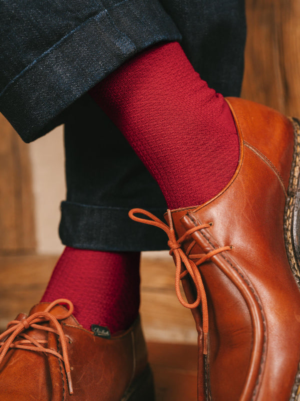 Pétrone chaussettes nid d'abeille fil d'Ecosse rouge homme#couleur_rouge