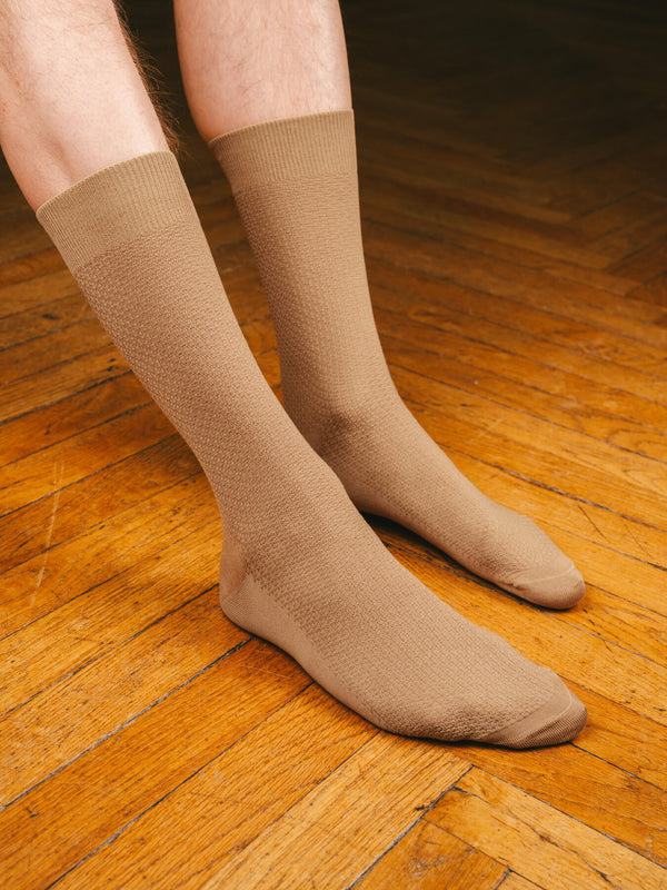 Pétrone chaussettes nid d'abeille fil d'Ecosse taupe homme#couleur_taupe
