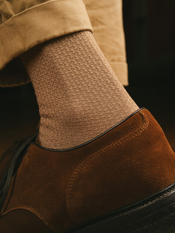 Pétrone chaussettes nid d'abeille fil d'Ecosse taupe homme#couleur_taupe