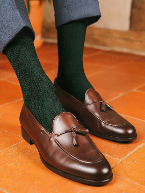 Pétrone chaussettes nid d'abeille fil d'Ecosse vert bouteille homme#couleur_vert-bouteille
