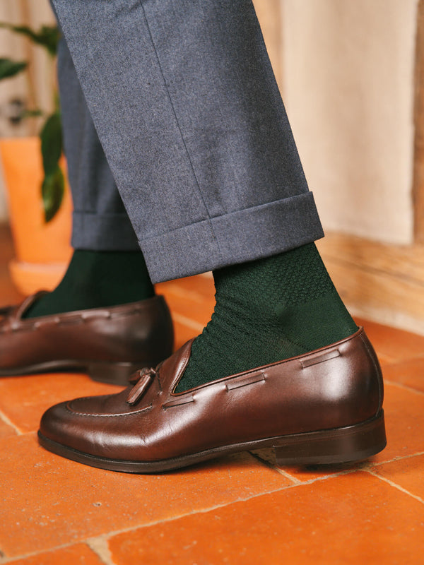 Pétrone chaussettes nid d'abeille fil d'Ecosse vert bouteille homme#couleur_vert-bouteille