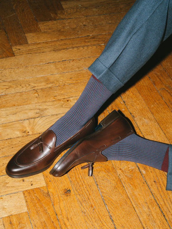 Pétrone chaussettes fil d'Ecosse pied de poule homme#bordeaux-/-bleu