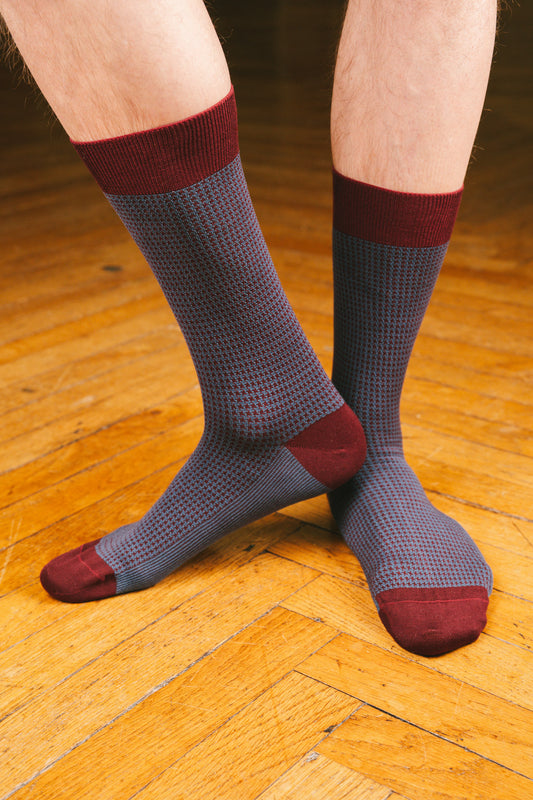 Pétrone chaussettes fil d'Ecosse pied de poule homme#bordeaux-/-bleu