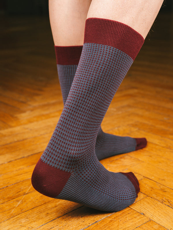 Pétrone chaussettes fil d'Ecosse pied de poule homme#bordeaux-/-bleu