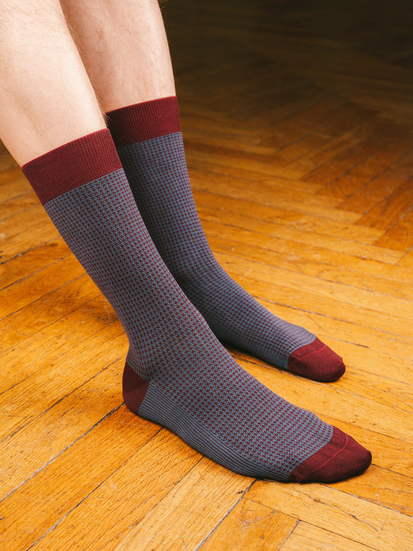 Pétrone chaussettes fil d'Ecosse pied de poule homme#bordeaux-/-bleu