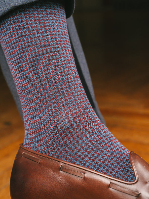 Pétrone chaussettes fil d'Ecosse pied de poule homme#bordeaux-/-bleu