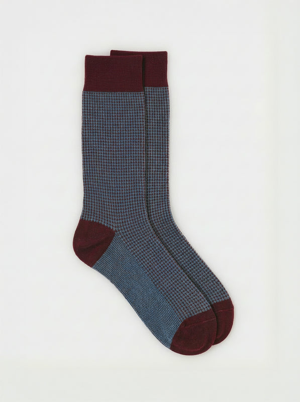 Pétrone chaussettes fil d'Ecosse pied de poule homme#bordeaux-/-bleu