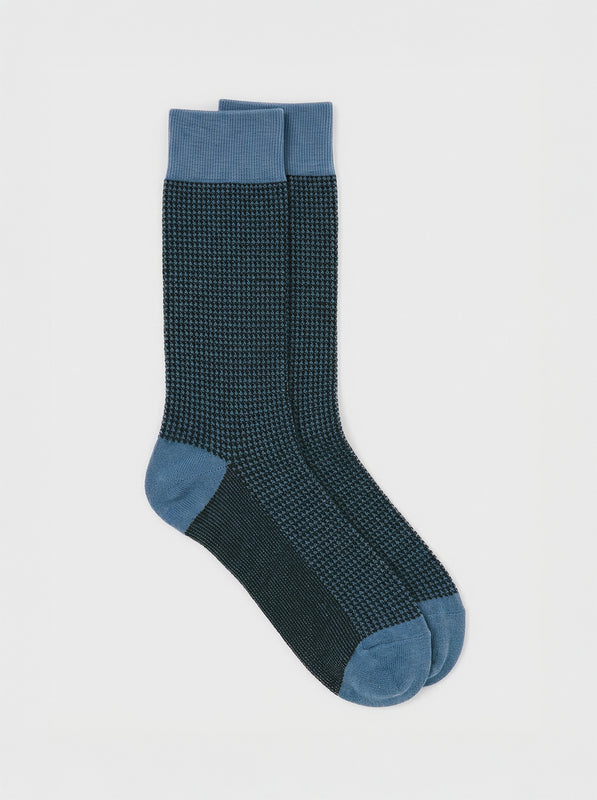 Pétrone chaussettes fil d'Ecosse pied de poule homme#bleu-marine-/-acier