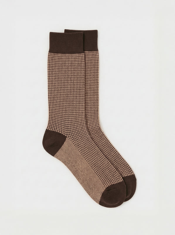 Pétrone chaussettes fil d'Ecosse pied de poule homme#couleur_marron-/-taupe