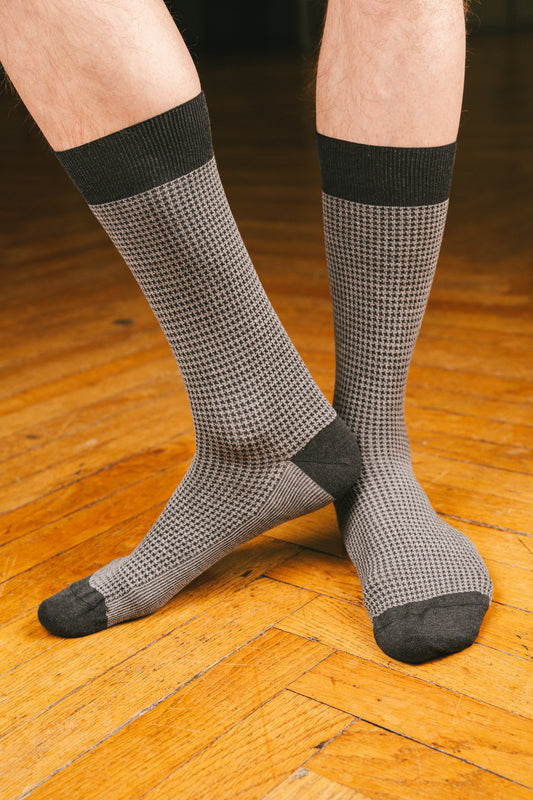 Pétrone chaussettes fil d'Ecosse pied de poule homme#gris-clair-/-gris-foncé