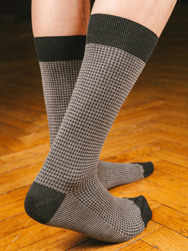 Pétrone chaussettes fil d'Ecosse pied de poule homme#gris-clair-/-gris-foncé