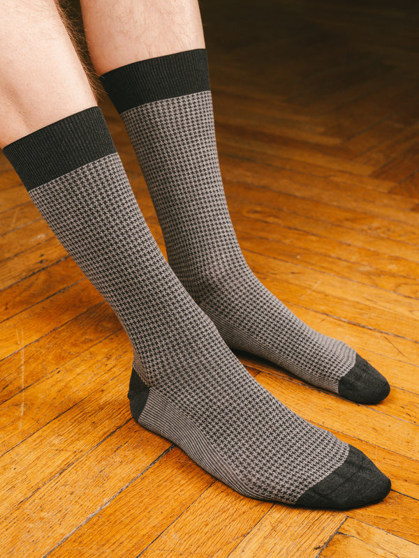 Pétrone chaussettes fil d'Ecosse pied de poule homme#gris-clair-/-gris-foncé