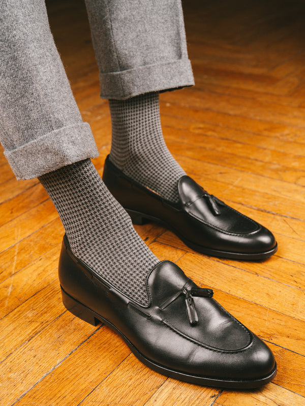 Pétrone chaussettes fil d'Ecosse pied de poule homme#gris-clair-/-gris-foncé