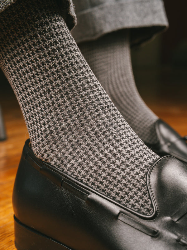 Pétrone chaussettes fil d'Ecosse pied de poule homme#gris-clair-/-gris-foncé