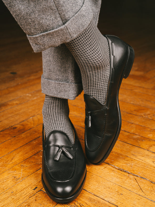 Pétrone chaussettes fil d'Ecosse pied de poule homme#gris-clair-/-gris-foncé